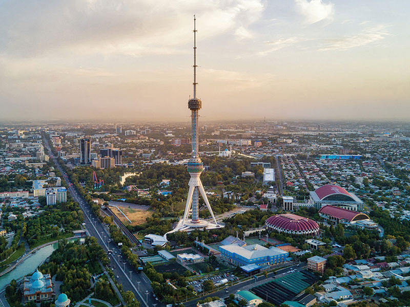 Tashkent TV tower, sunset, Uzbekistan