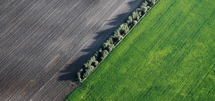 Aerial view of organic farm, Lithuania