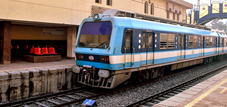 Train arriving at Cairo Metro station