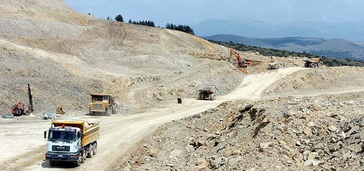 Trucks at road project, North Macedonia